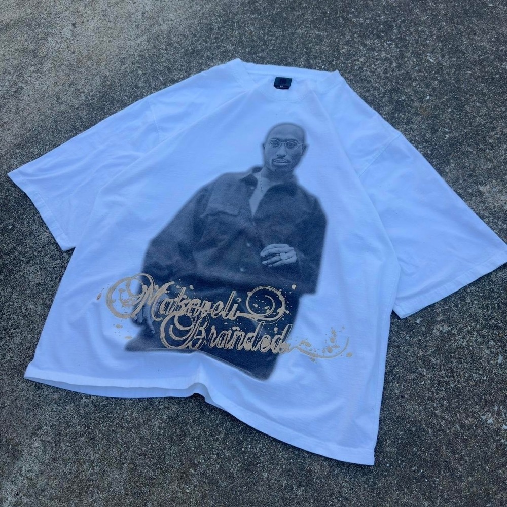 Vintage 2000s Makaveli Branded Tupac Shakur Rap Tee Hip Hop White 5X f7